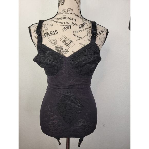 Vintage Rago "All In One" Shapewear STYLE 9357 34 C Black Lace details VTG - Picture 2 of 9